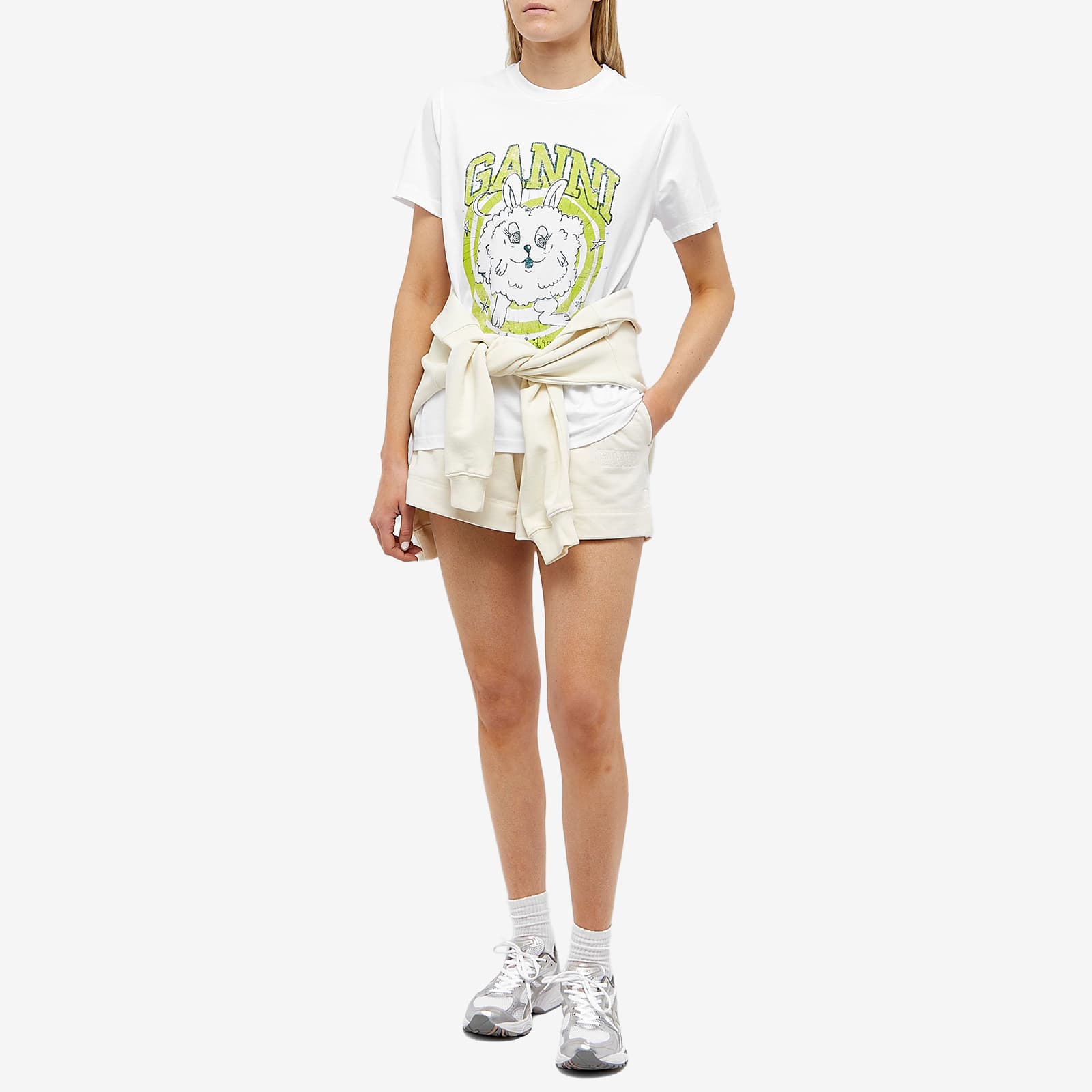 가니 / 여성 릴렉스드 버니 프린트 티셔츠 화이트 T3593 151 STK - GANNI