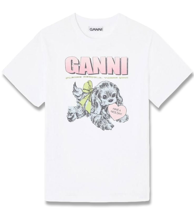 25FW 가니 여성 베이직 코튼 저지 네온 퍼피 티셔츠 브라이트 화이트T4334-151