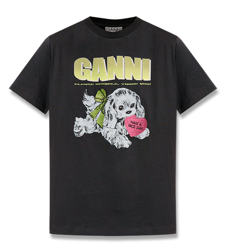 25FW 가니 여성 베이직 코튼 저지 네온 키티 티셔츠 브라이트 화이트 T4339-151