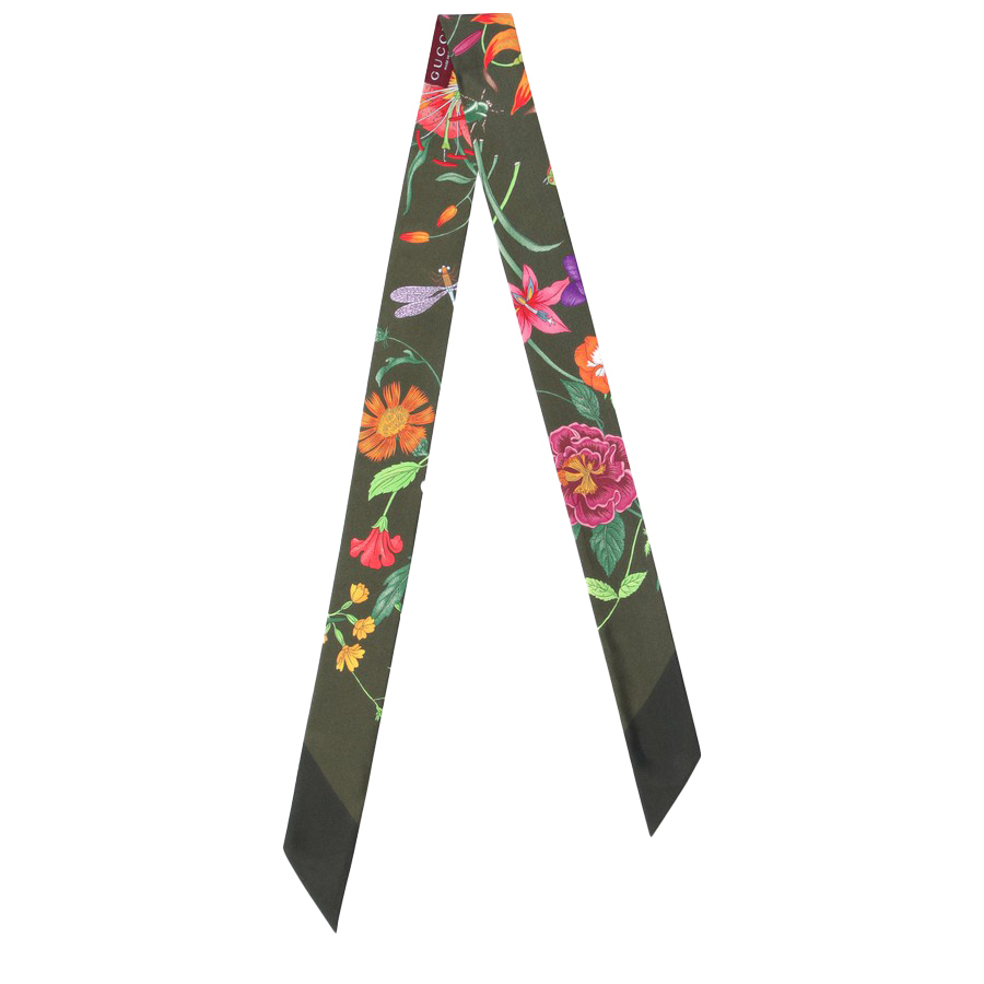  구찌 / 여성 플로럴 프린트 실크 트윌 넥 보우 8251213G001 Black BPG