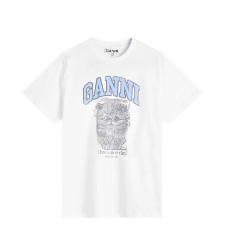 25FW 가니 화이트 키티 마고 릴렉스 프린트 티셔츠 T4272-151 STK