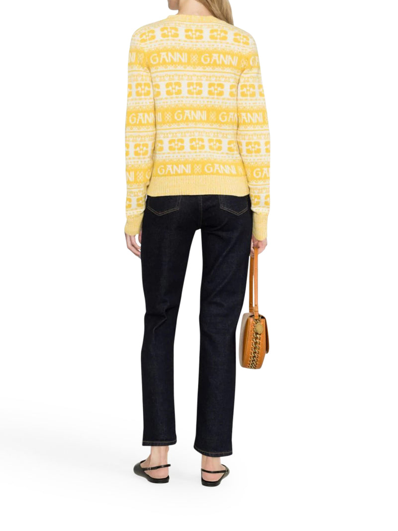 가니 / 여성 로고 울 V넥 가디건 옐로우 K1901 342 STK - GANNI