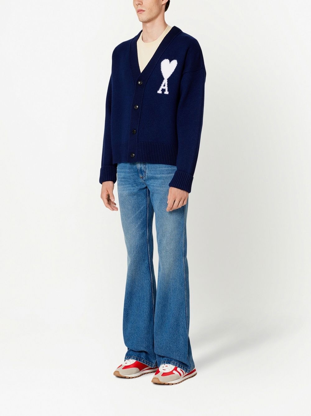 아미 / 남성 하트 로고 가디건 노틱블루 화이트 UKC002 018 493 STK - AMI
