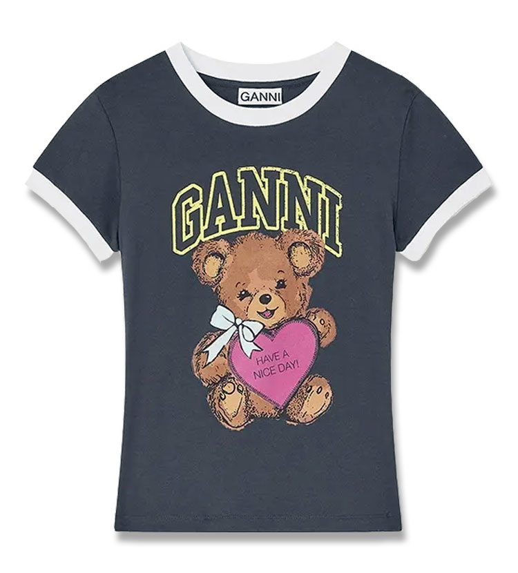 25FW 가니 다크 그레이 테디 베어 프린트 넥라인 티셔츠 T4335-252