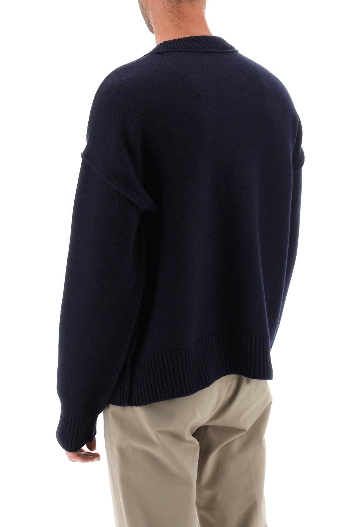 아미 / 남성 하트 로고 램스울 니트 네이비 레드 UKS006 018 4005 STK - AMI