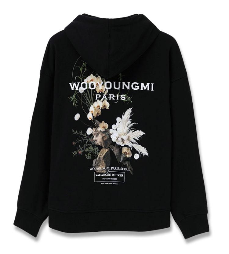 26FW 우영미 플라워 백로고 후드 티셔츠 블랙 MRK - WOOYOUNGMI
