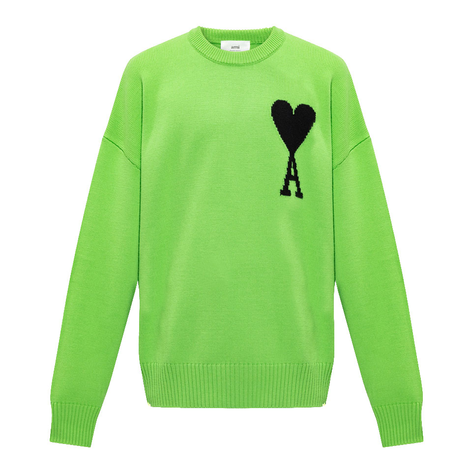 아미 / 남성 하트 인타르시아 울 니트 네온 느와르 UKS002018 324 STK