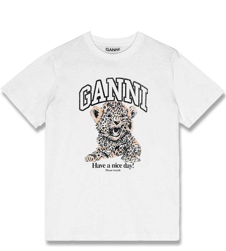 25FW GANNI 레오파드 릴렉스 티셔츠 화이트 T4124-943 STK