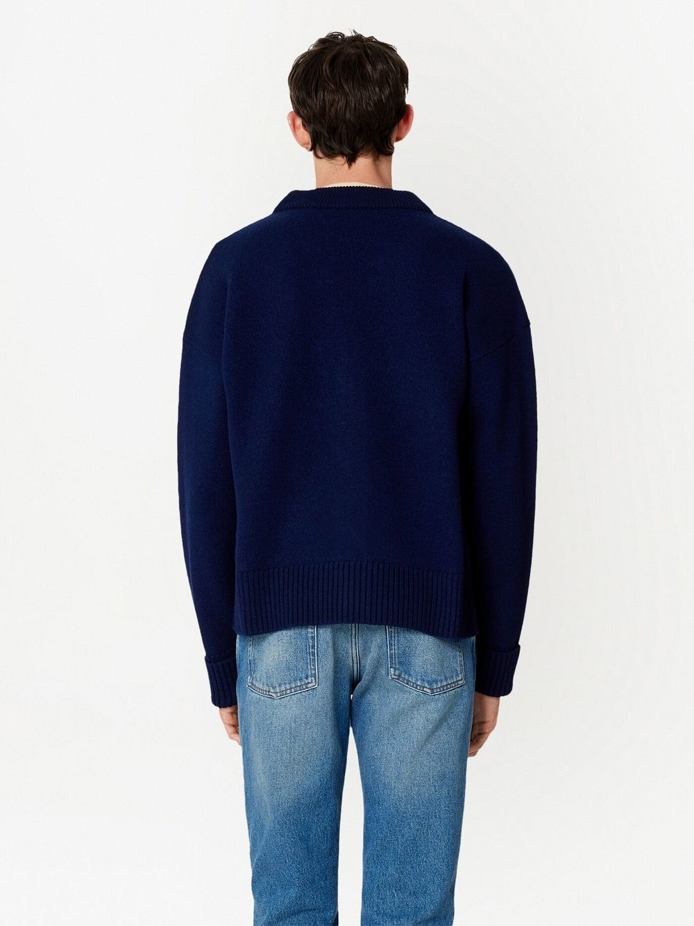 아미 / 남성 하트 로고 가디건 노틱블루 화이트 UKC002 018 493 STK - AMI