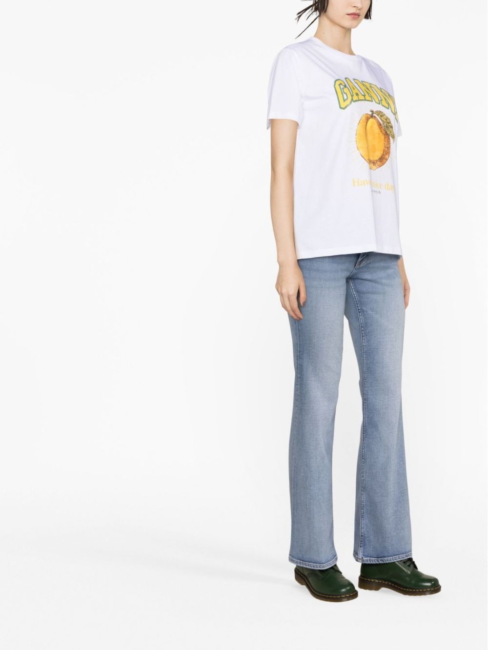  가니 / 여성 릴렉스드 피치 프린트 티셔츠 화이트 T3529 151 STK - GANNI