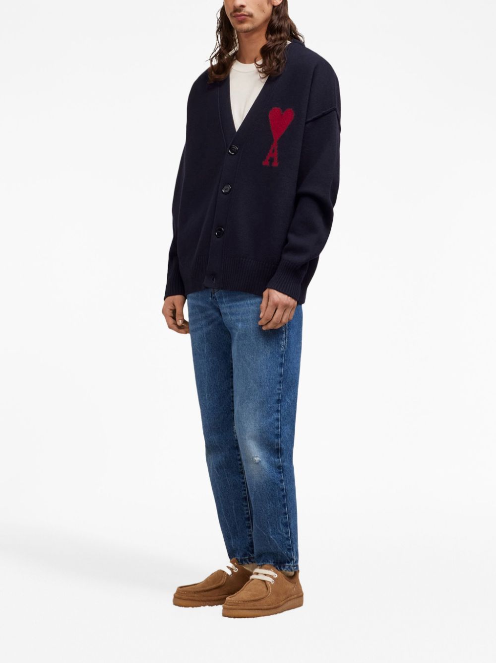 아미 / 남성 레드 빅하트 로고 가디건 블루 UKC006 018 4005 STK - AMI