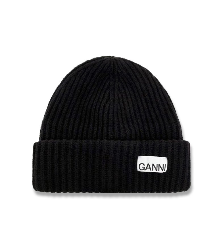 25FW FW25 가니 로고 패치 리브드 울 비니 블랙 A4429-099