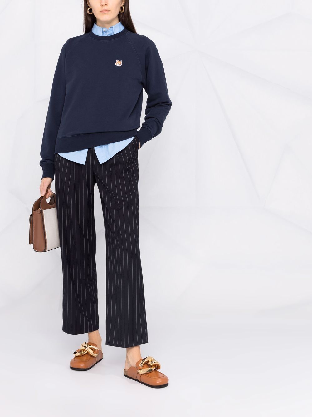 메종키츠네 / 여성 폭스헤드 패치 어드저스티드 맨투맨 네이비 AW00303KM0001 P480 STK - MAISON KITSUNE