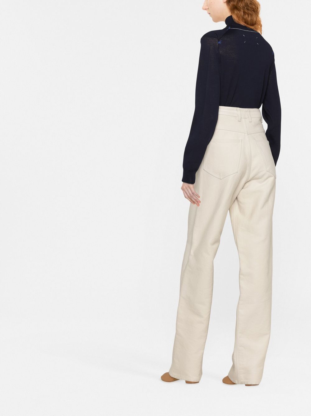 메종마르지엘라 / 여성 4선 스티치 하이넥 니트 네이비 SI0HA0006 S17814 511F STK - MAISON MARGIELA