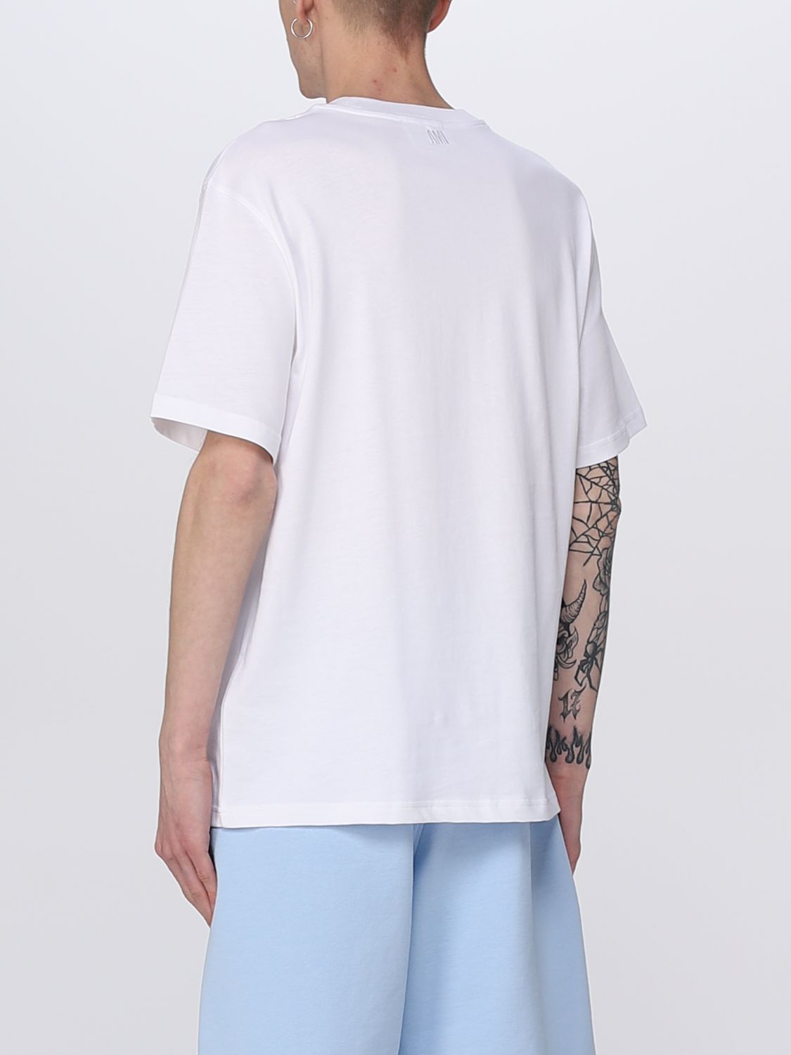 아미 / 남성 파리 로고 자수 크루넥 티셔츠 화이트 HTS008 726 100 STK - AMI