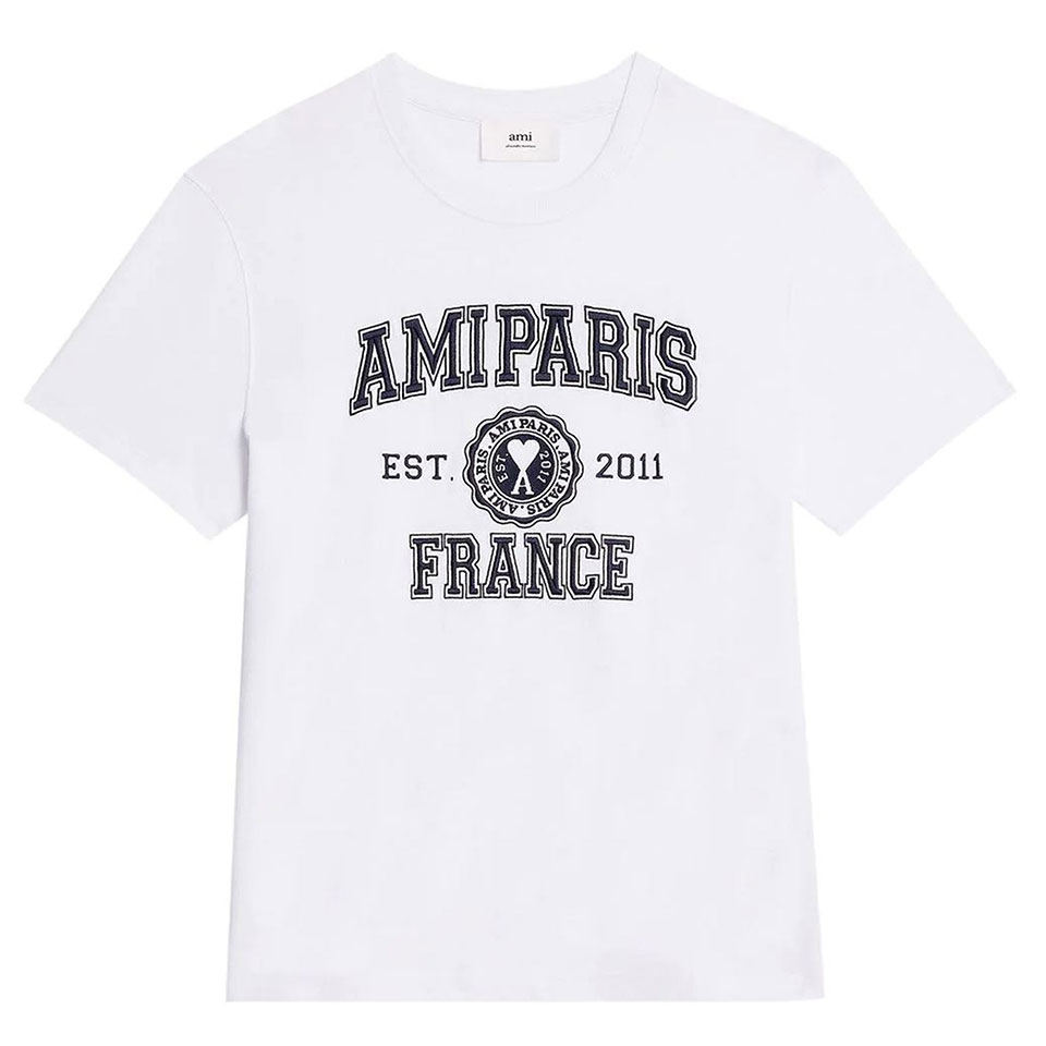 아미 / 남성 파리 로고 자수 크루넥 티셔츠 화이트 HTS008 726 100 STK
