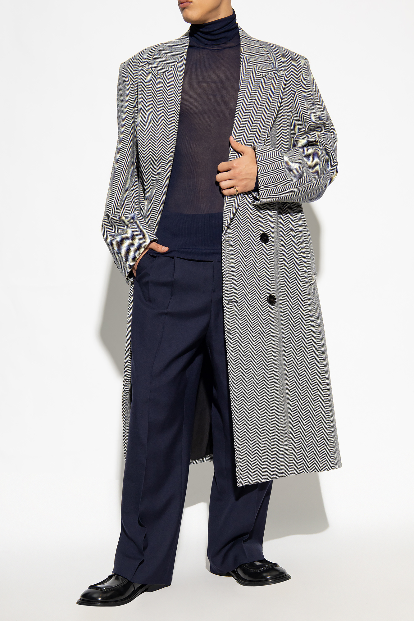  아미 / 남성 리브드 터틀넥 스웨터 네이비 HTS301 JE0022 430 STK - AMI