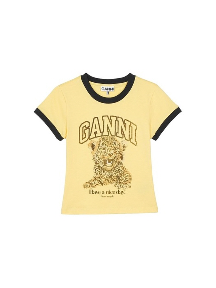 25FW 가니 베이직 저지 레오파드 티셔츠 옐로우 T4256 372 STK