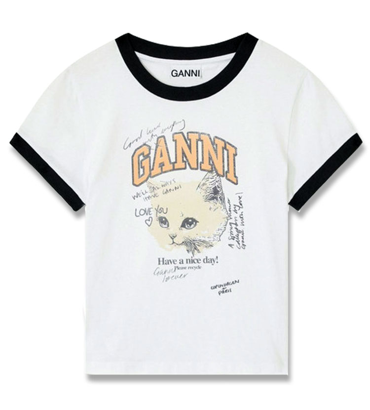 25FW 가니 여성 코튼 저지 키티 넥라인 티셔츠 화이트 T4336-151