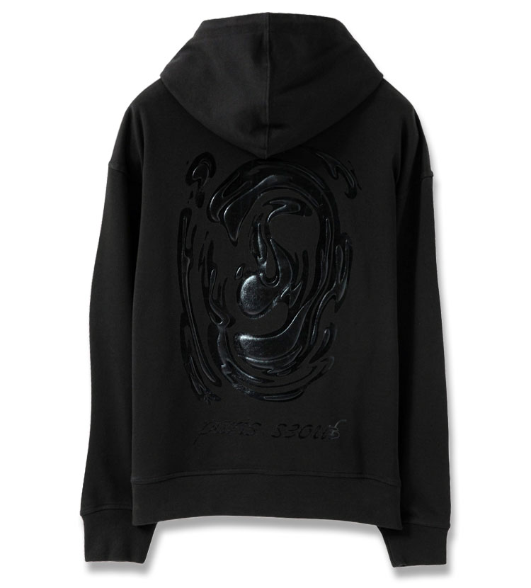 24FW 우영미 블랙 메탈릭 그래픽 후드 티셔츠 W243TS34729B MRK