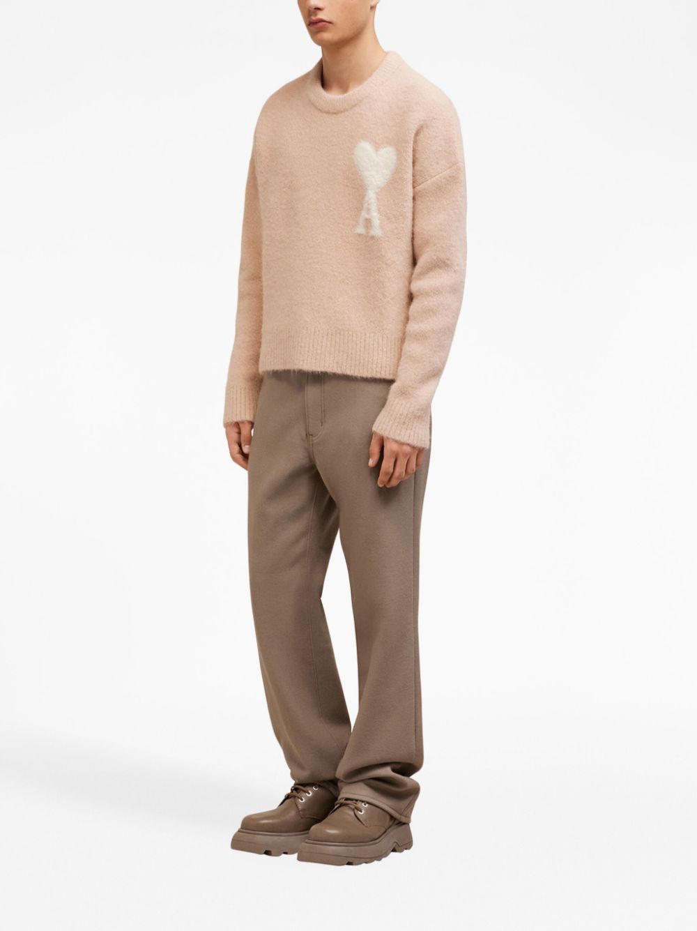 아미 / 남성 빅하트 로고 라운드넥 울 니트 앤티크 핑크 UKS025 KN0032 685 STK - AMI