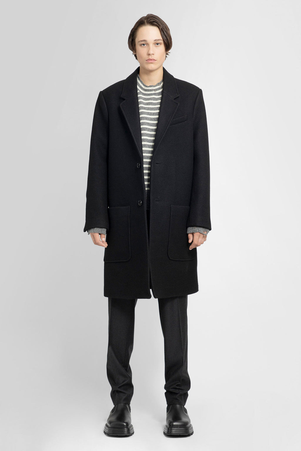  아미 / 남성 투버튼 울코트 블랙 HCO005 WV0020 001 STK - AMI