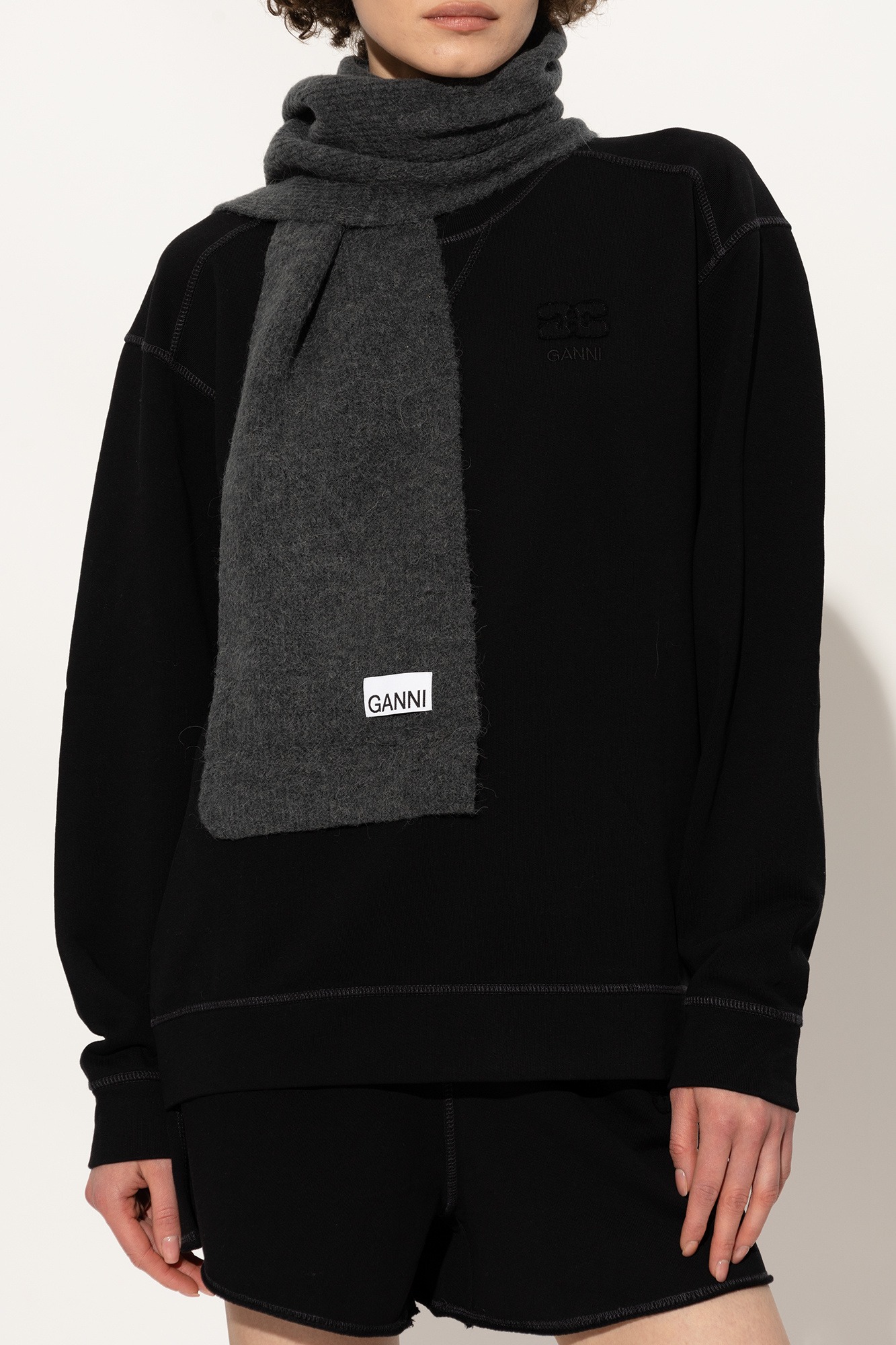 가니 / 로고 스카프 울 그레이 A4933 490 STK - GANNI