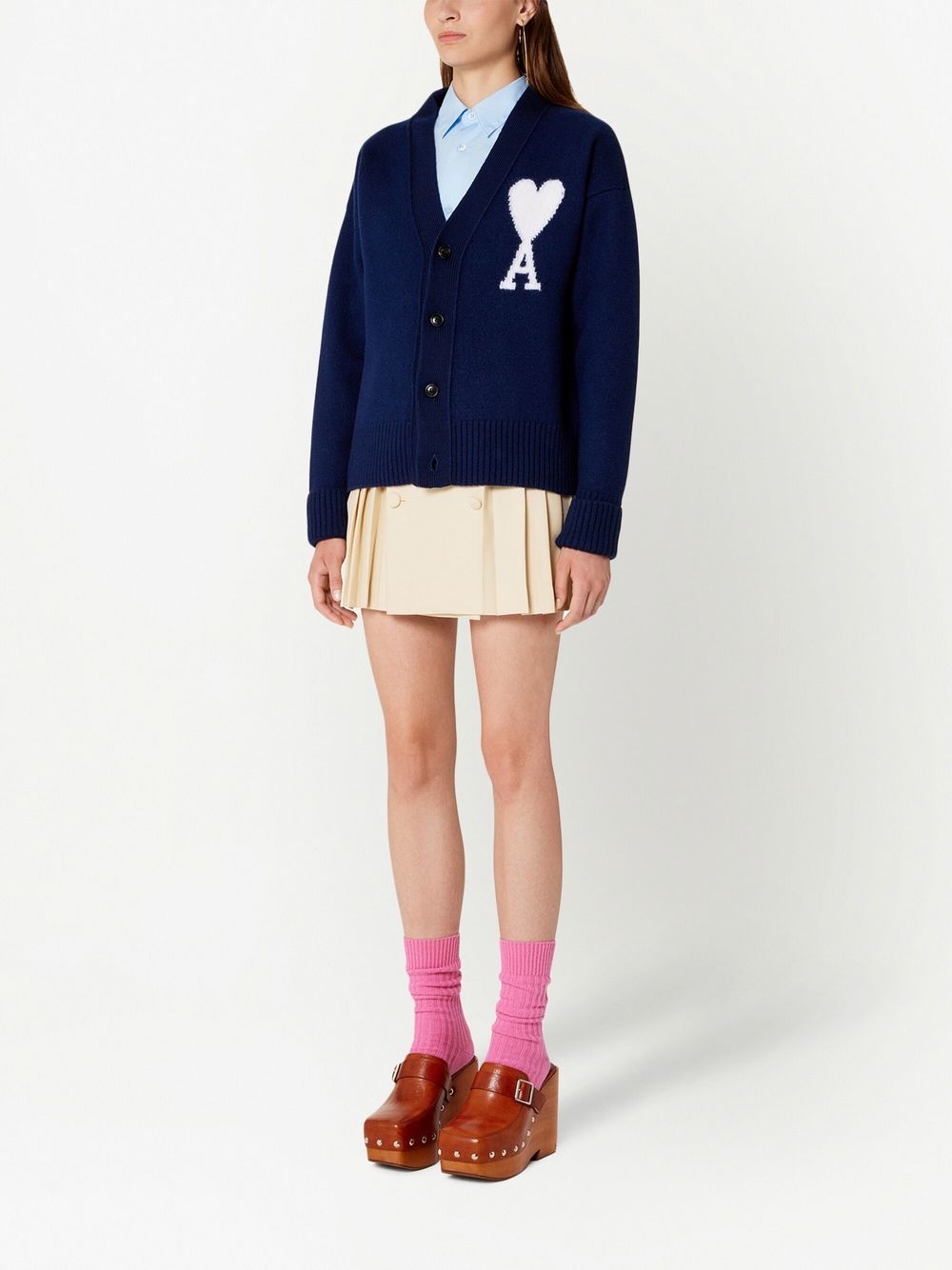 아미 / 남성 하트 로고 가디건 노틱블루 화이트 UKC002 018 493 STK - AMI