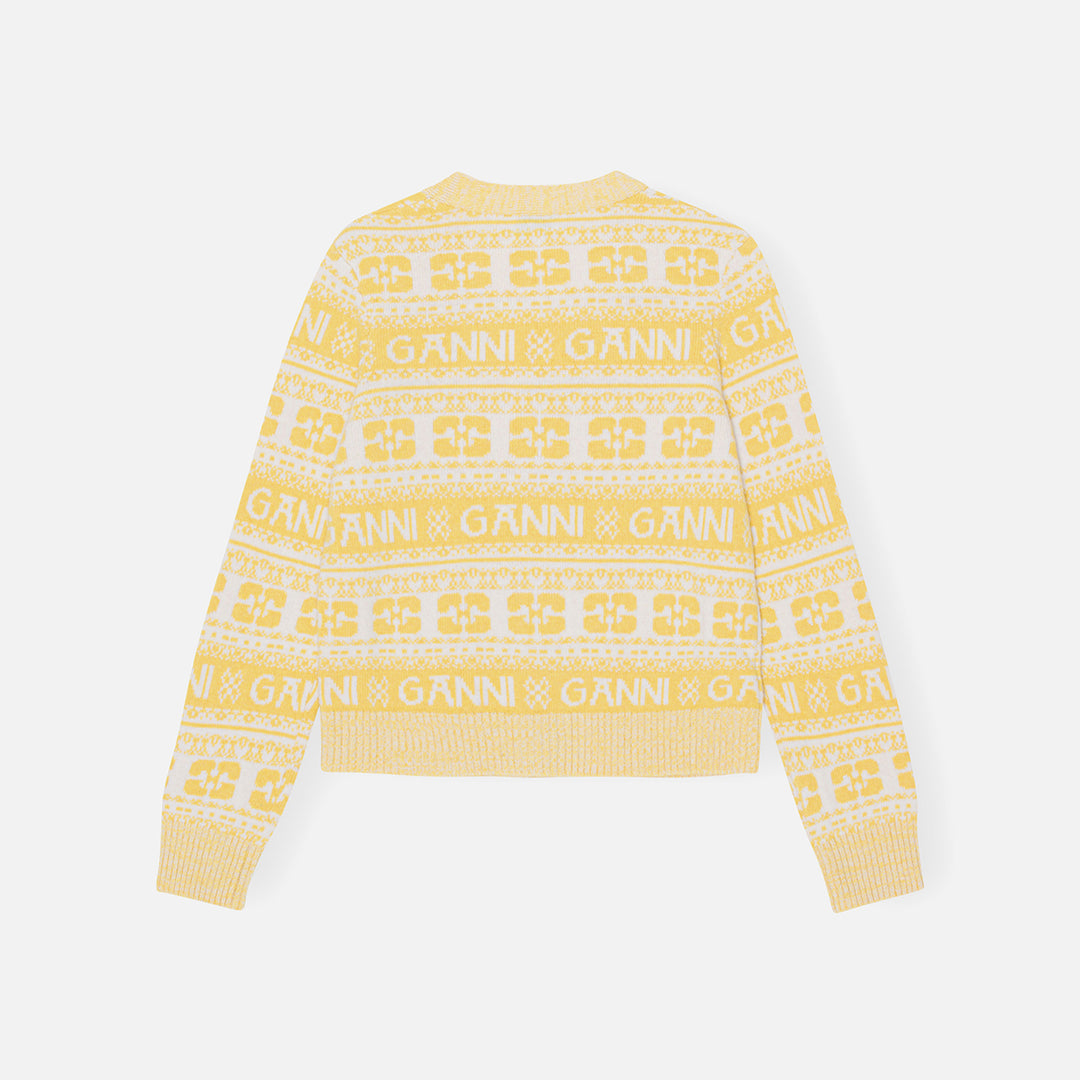 가니 / 여성 로고 울 V넥 가디건 옐로우 K1901 342 STK - GANNI