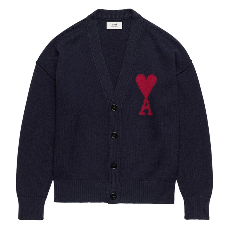 아미 / 남성 레드 빅하트 로고 가디건 블루 UKC006 018 4005 STK