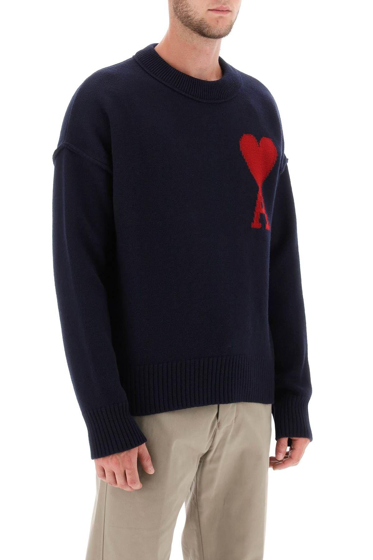 아미 / 남성 하트 로고 램스울 니트 네이비 레드 UKS006 018 4005 STK - AMI