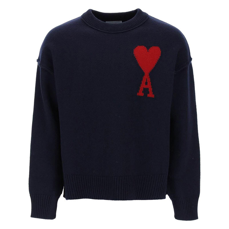 아미 / 남성 하트 로고 램스울 니트 네이비 레드 UKS006 018 4005 STK