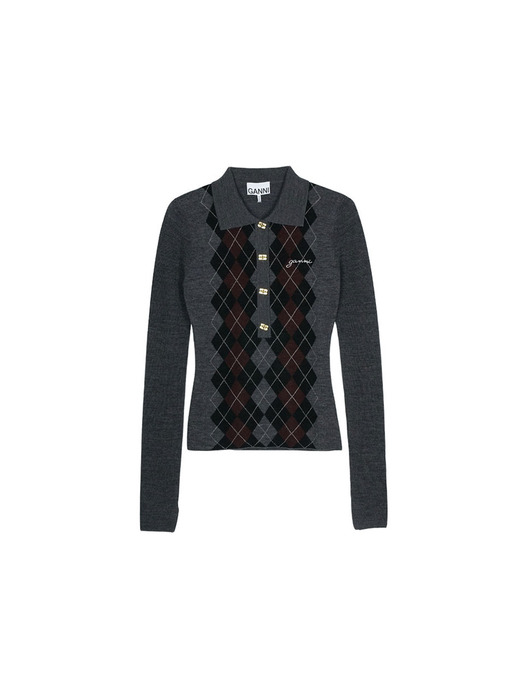25FW 가니 여성 다이아몬드 긴팔 니트 그레이 K2314 523 MRK