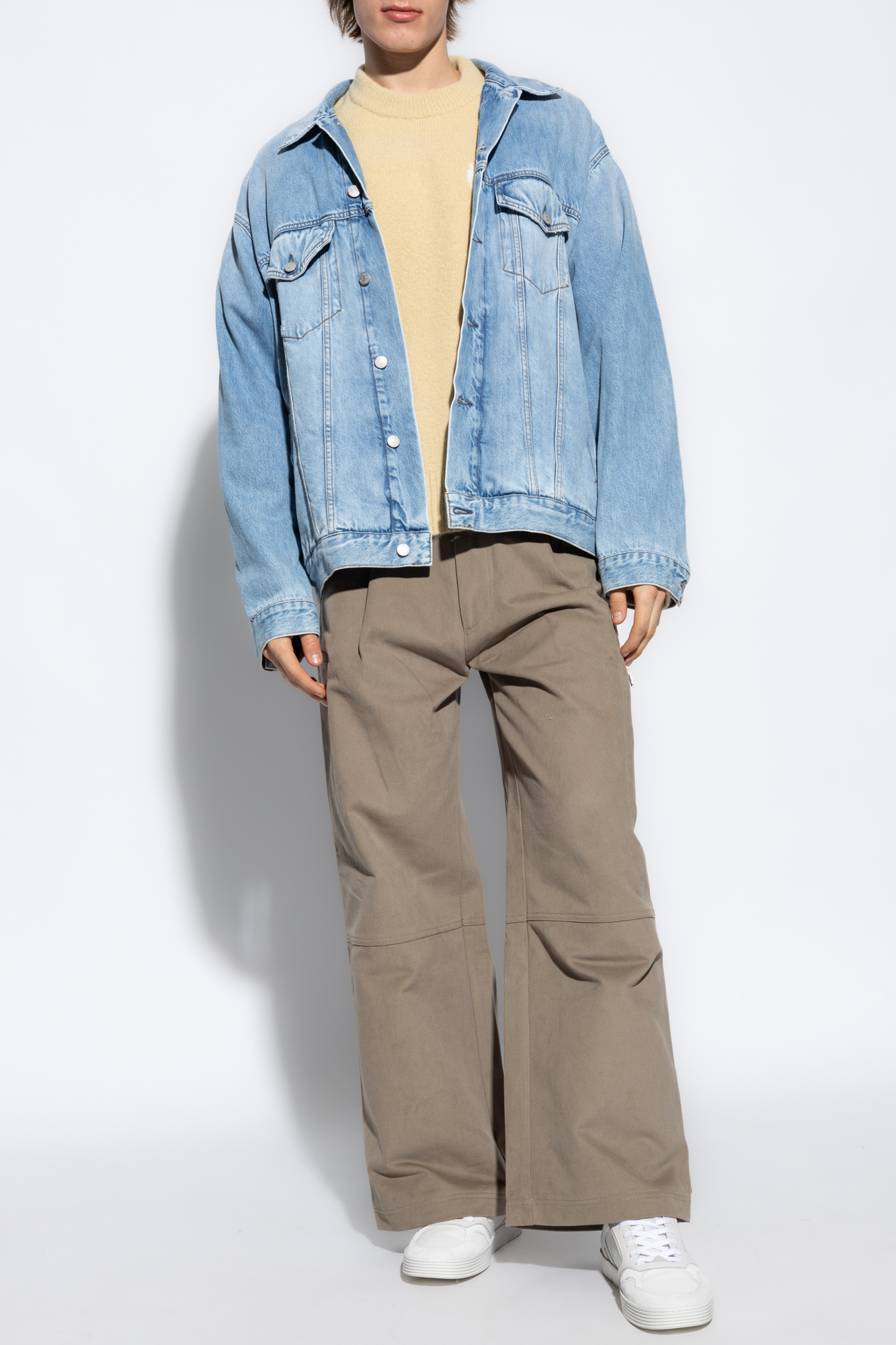 아미 / 남성 빅하트 로고 라운드넥 울 니트 베이지 UKS025 KN0032 719 STK - AMI