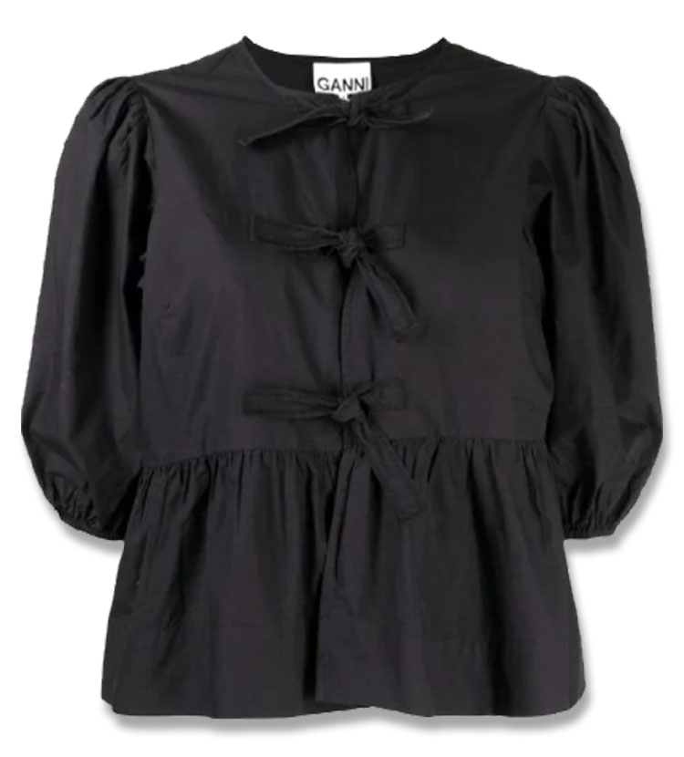 25FW 보우 퍼프 슬리브 페플럼 블라우스 블랙 F7364-099