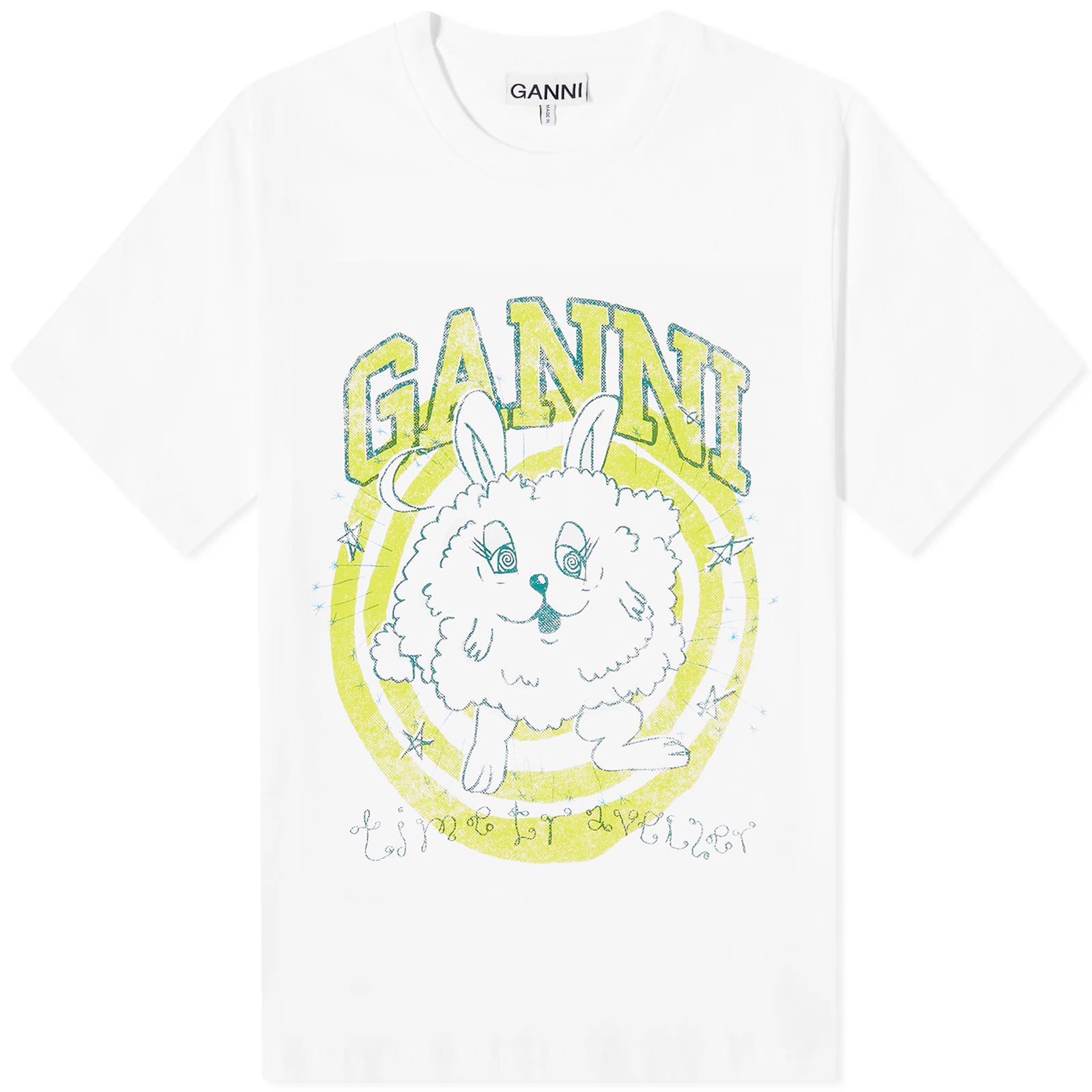 가니 / 여성 릴렉스드 버니 프린트 티셔츠 화이트 T3593 151 STK