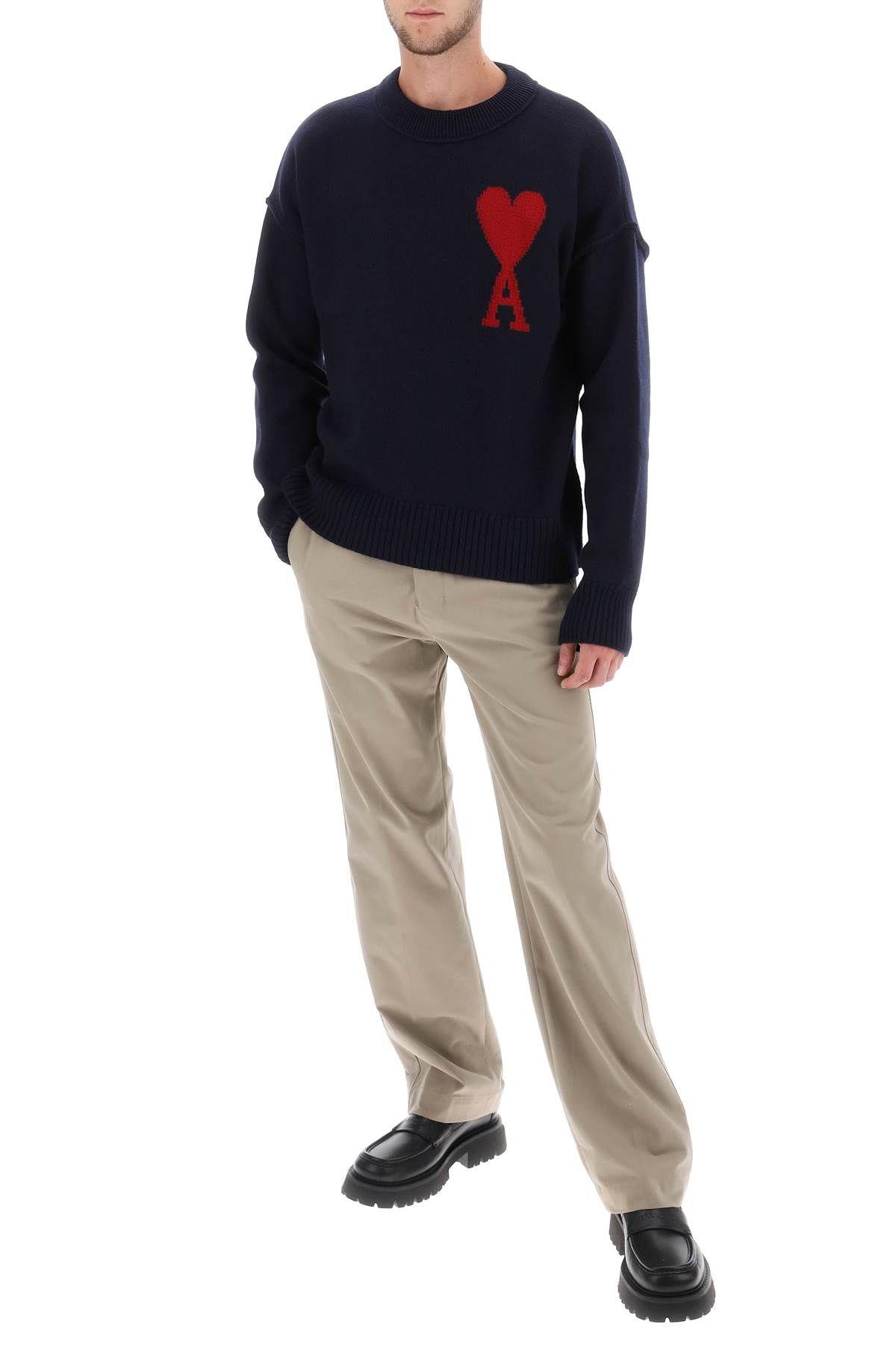 아미 / 남성 하트 로고 램스울 니트 네이비 레드 UKS006 018 4005 STK - AMI
