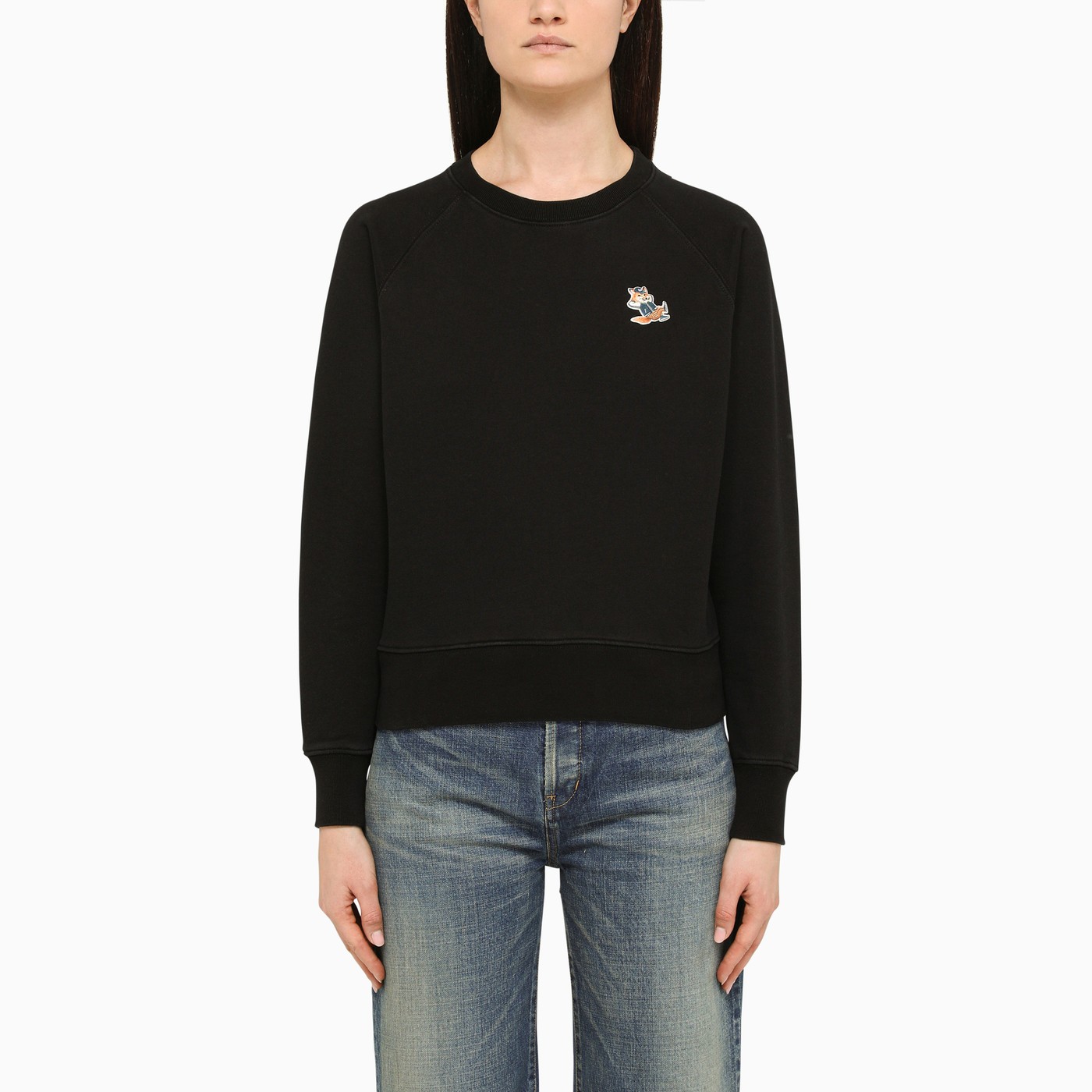 메종키츠네 / 여성 드레스드 폭스 패치 스웨트셔츠 블랙 KW00309KM0001 P199 STK - MAISON KITSUNE