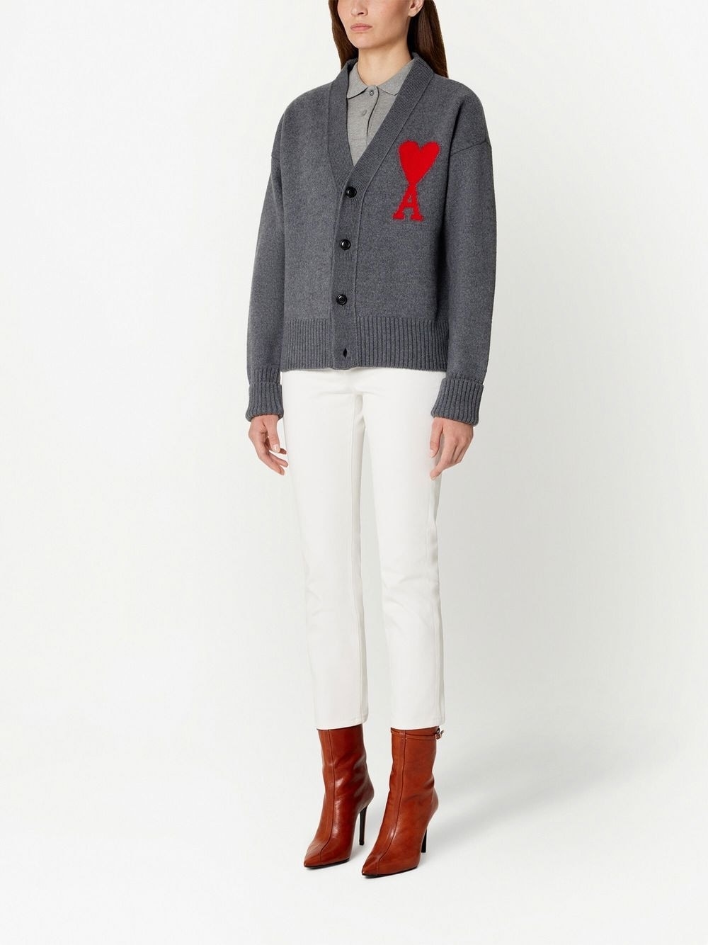 아미 / 남성 레드 하트 로고 가디건 헤더그레이 UKC002 018 084 STK - AMI