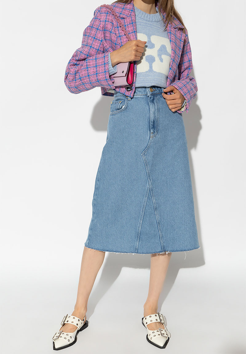 가니 / 여성 울 그래픽 풀오버 니트 블루 K1903 495 STK - GANNI