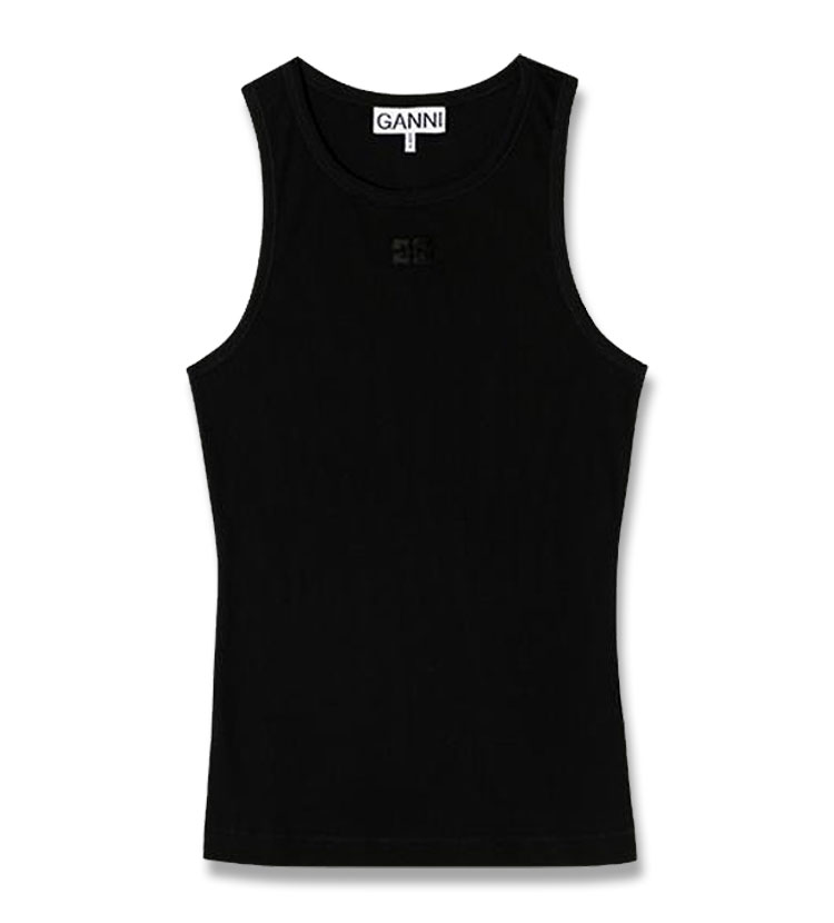 25FW 가니 리브 코튼 로고패치 탱크탑 블랙 T3898-099