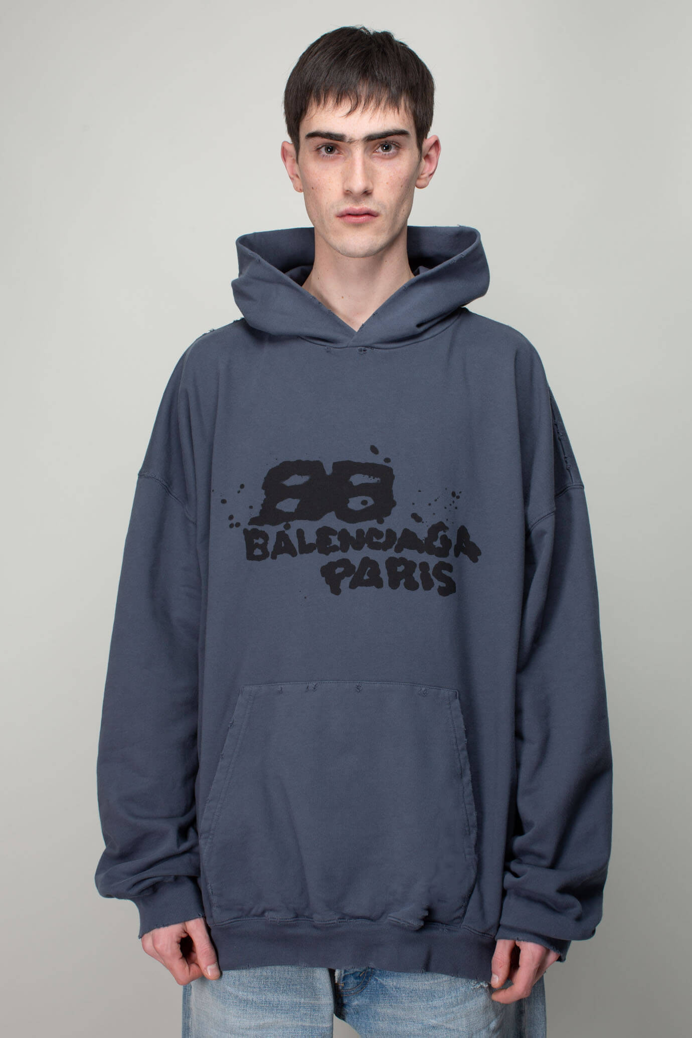 발렌시아가 / 남성 그래피티 로고 후디 네이비 620973 TNVQ1 4183 STK - BALENCIAGA