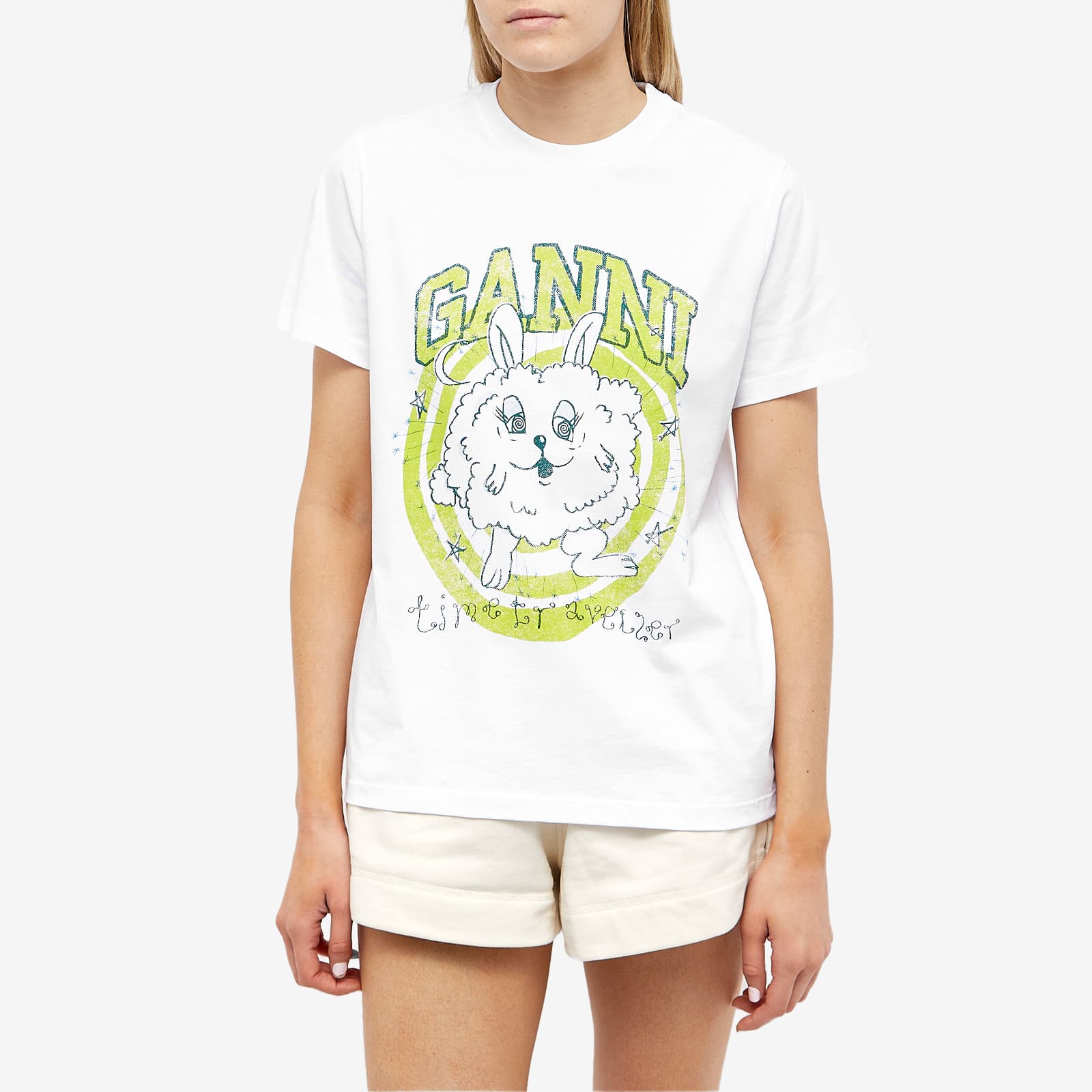 가니 / 여성 릴렉스드 버니 프린트 티셔츠 화이트 T3593 151 STK - GANNI