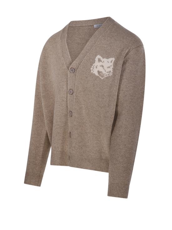 26FW 메종키츠네 폭스 헤드 인타르시아 메리노 가디건 PM00509KM0329 0626 TAUPE MELANGE DUSTY BEIGE - MAISON KITSUNE