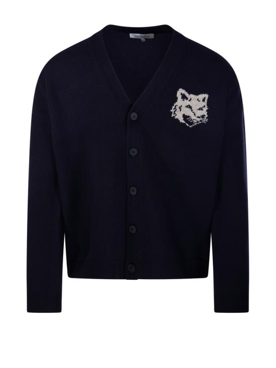 26FW 메종키츠네 폭스 헤드 인타르시아 메리노 가디건 PM00509KM0329 0630 NAVY LIGHT GREY MELANGE