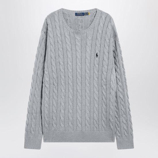 25FW 폴로 랄프로렌 로고 자수 케이블 니트 스웨터 710775885013CO FG GREY - POLO RALPH LAUREN
