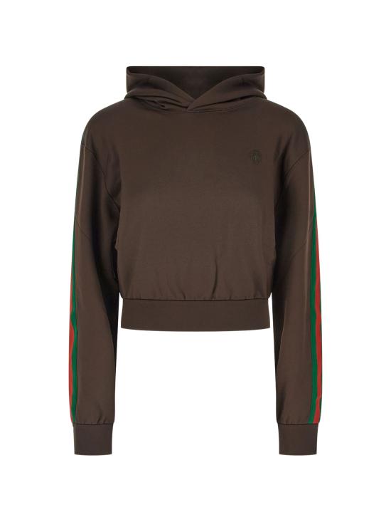 26FW 구찌 코튼 저지 웹 스트라이프 후드 스웨트셔츠 A00A74XJH3Y 2206 BROWN