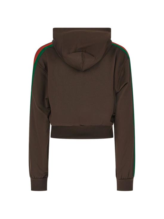 26FW 구찌 코튼 저지 웹 스트라이프 후드 스웨트셔츠 A00A74XJH3Y 2206 BROWN - GUCCI