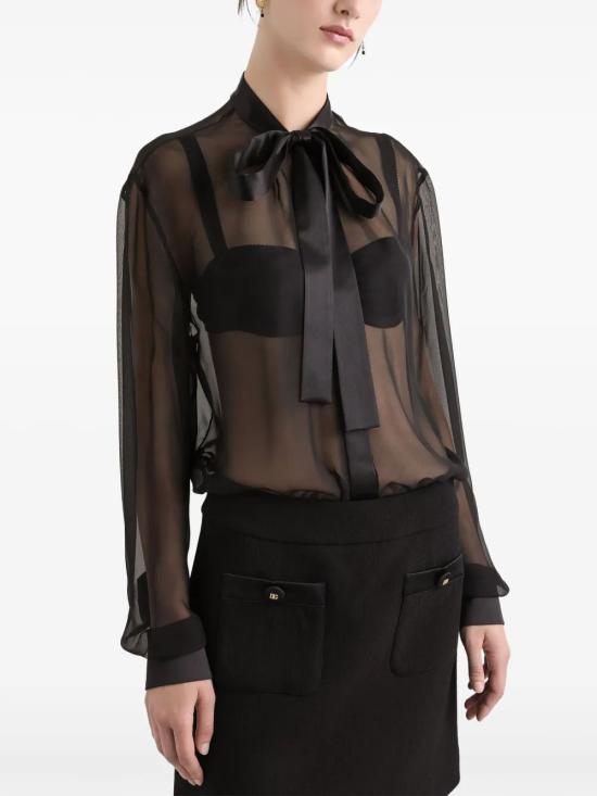 26FW 돌체앤가바나 쉬폰 보우 셔츠 F5T27TFU1AT N0000 BLACK - DOLCE & GABBANA