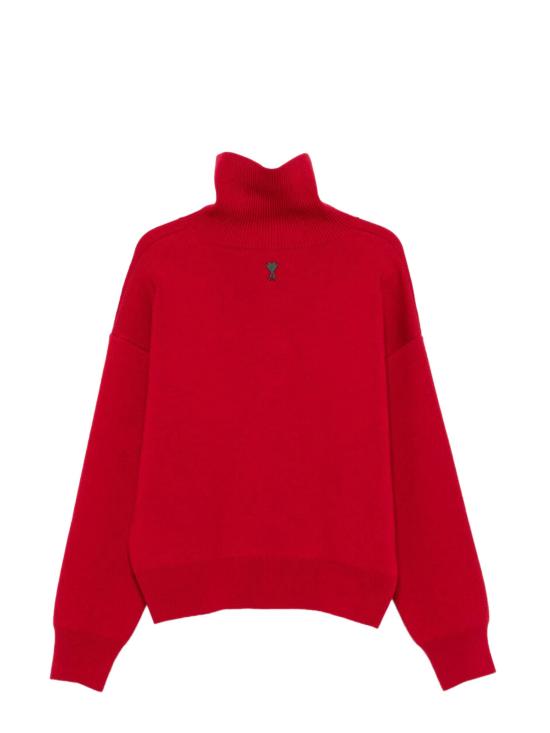 26FW 아미 브라운 하이 버튼 칼라 울 스웨터 UKS885KN0192 A186 RED - AMI